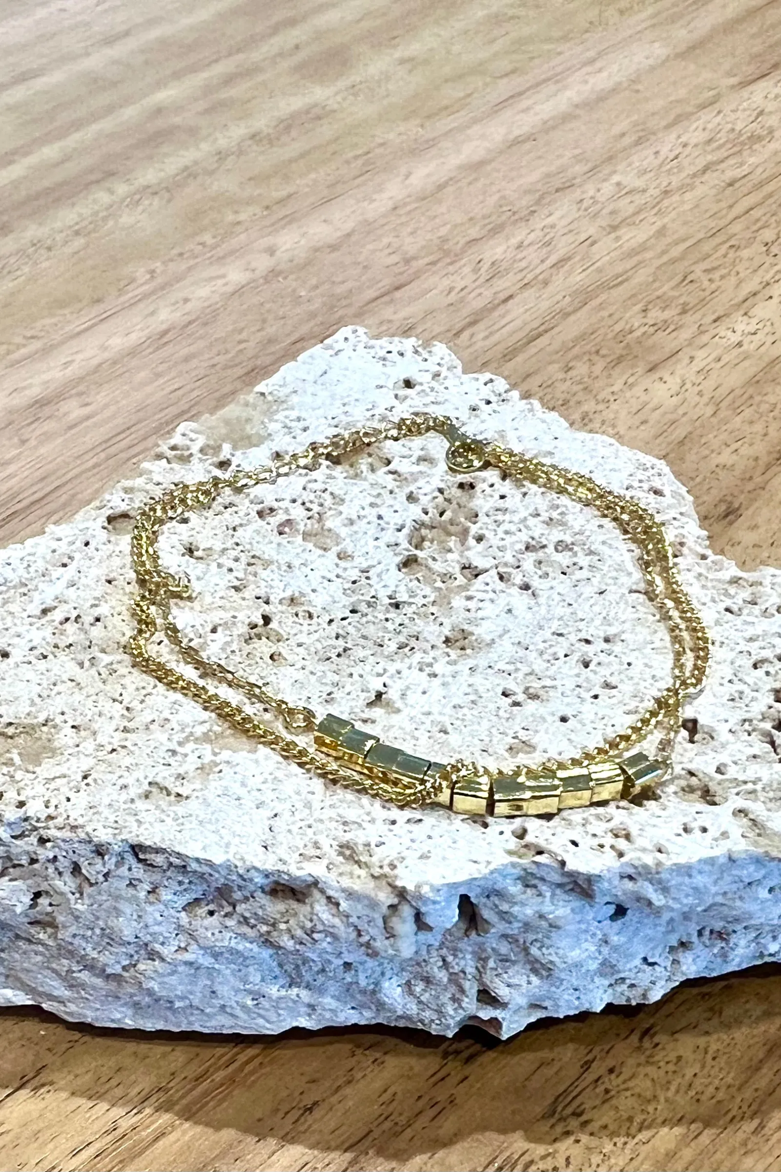 Gold Plated Square Bead Double Bracelet