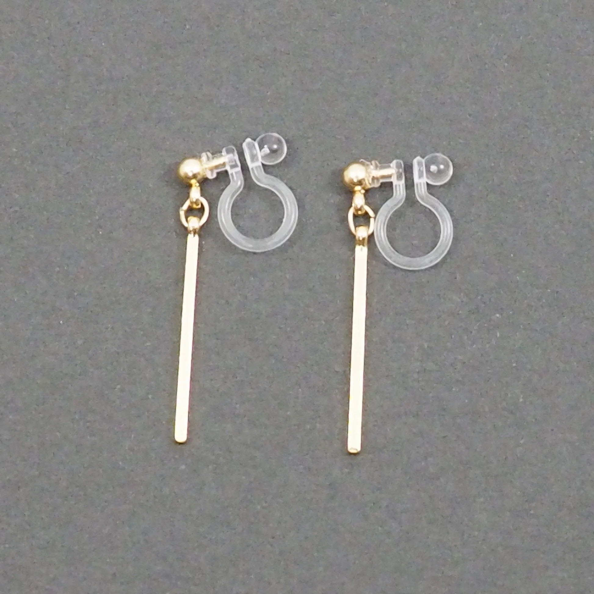 Gold Short Bar Invisible Clip On Earrings