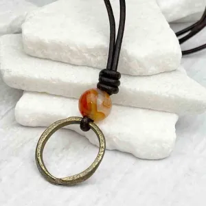 Gold to Bronze Celtic Ring Money & Multi Colored Carnelian Leather Necklace | Artifact #7154