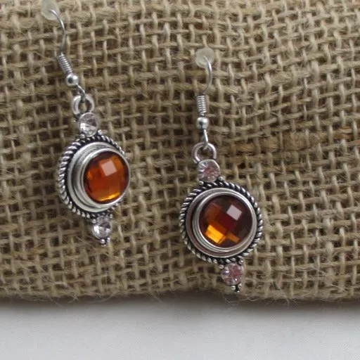Golden Brown Crystal & Silver Earrings