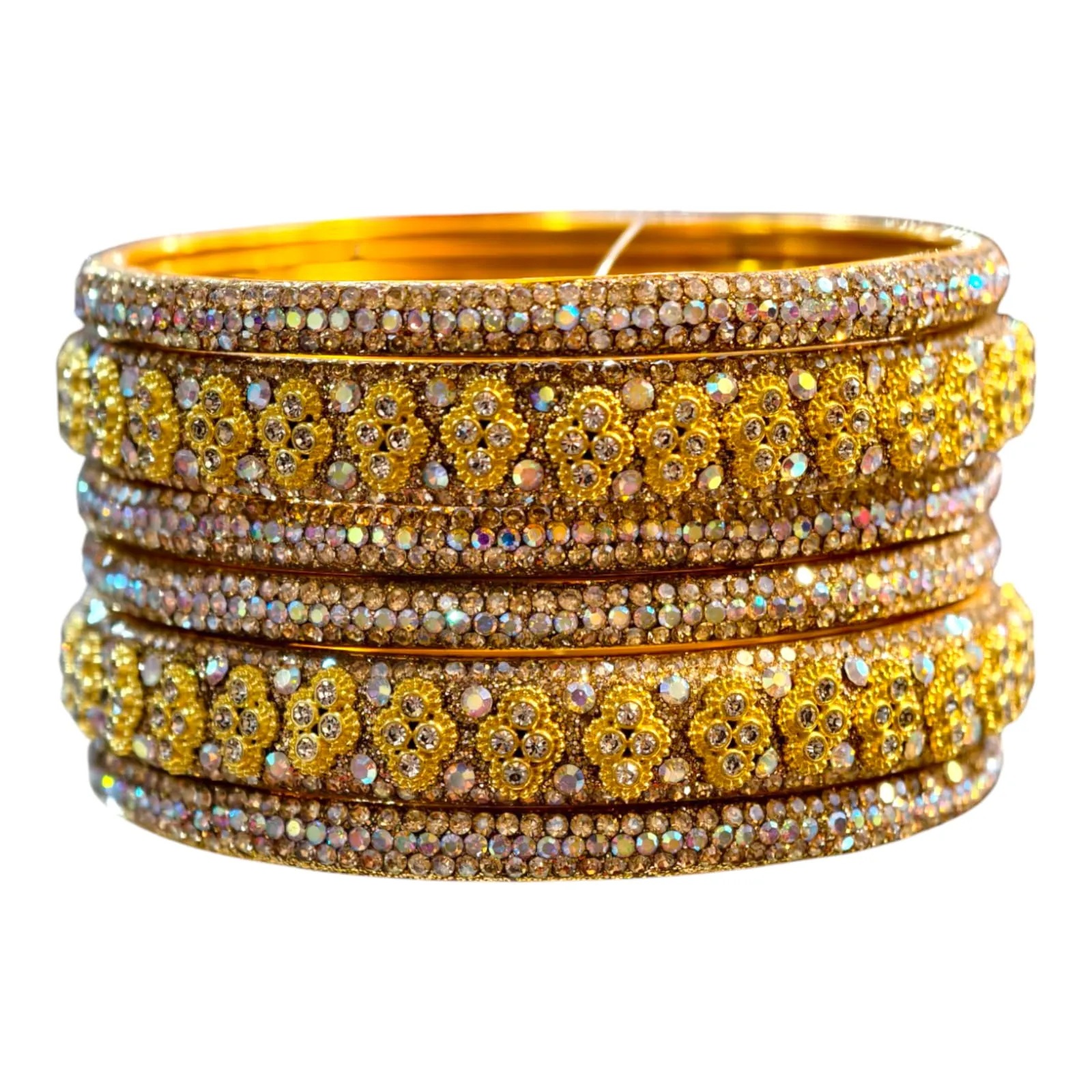 Golden Floral Stone Bangles Set – Sparkling Elegance