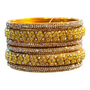 Golden Floral Stone Bangles Set – Sparkling Elegance
