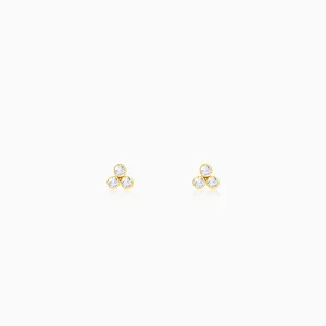 Golden Three-Stoned Stud  Earrings