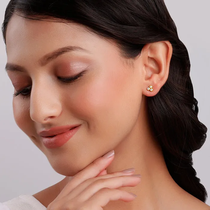 Golden Three-Stoned Stud  Earrings