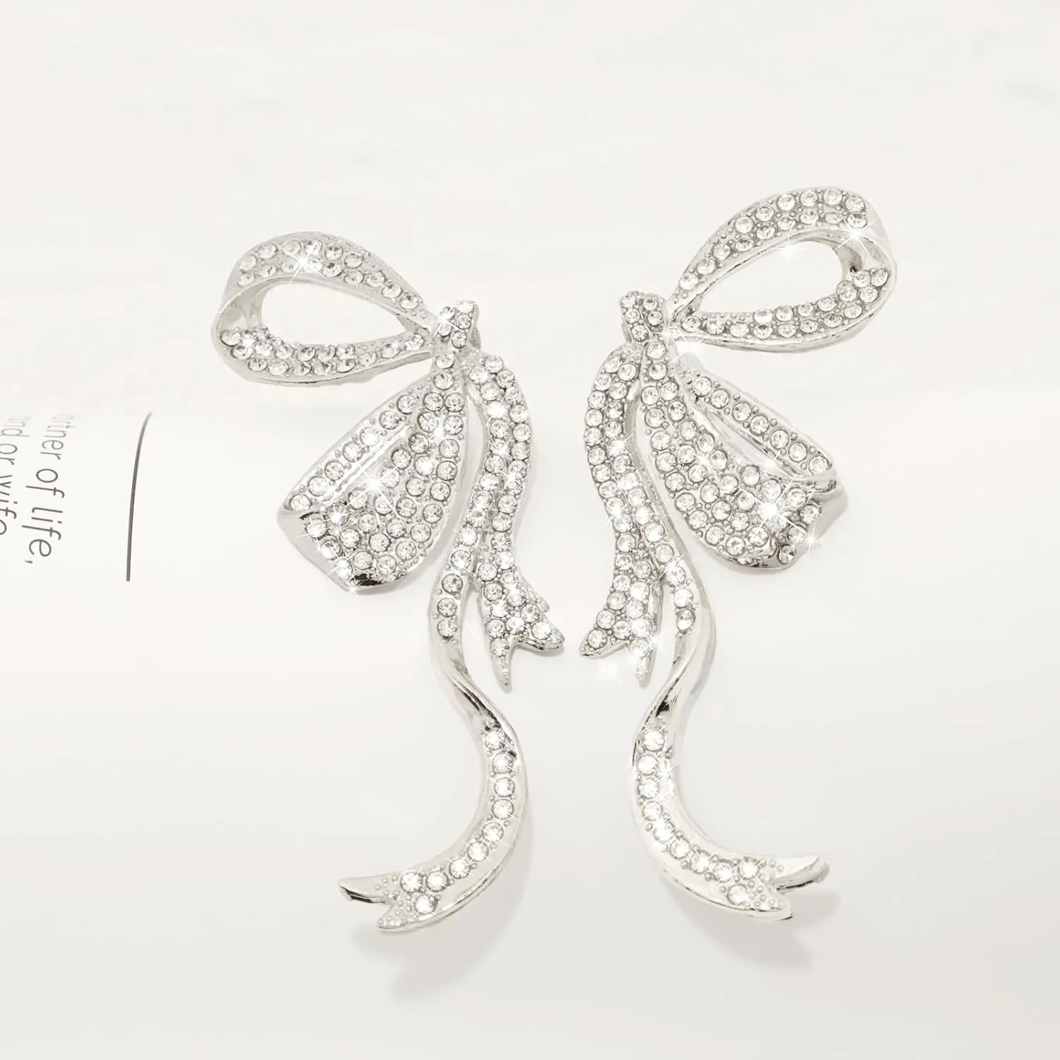 Gold/Silver/Pink Bow Earrings for Women, Cute Crystal Ribbon Stud S925 Silver Post, Trendy Rhinestone Minimalist Small Jewelry for Prom Birthday Party