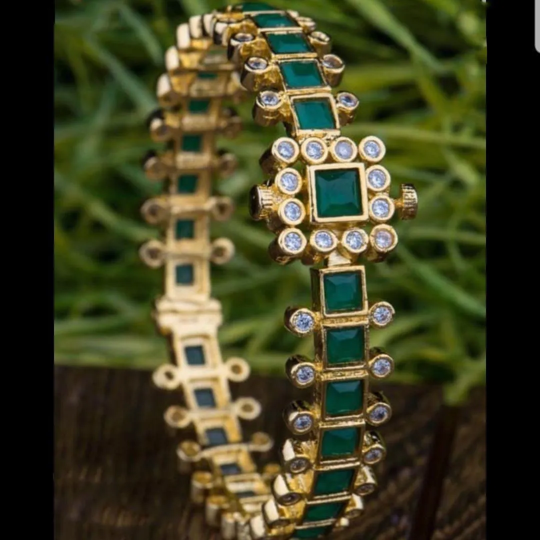 Green Color Square Style American Diamond Kada