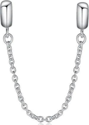 GW Sterling Silver Rubber Charm Stopper Spacer Safety Chain for European Cable Chain Charm Bracelets (Normal Silver ST010)