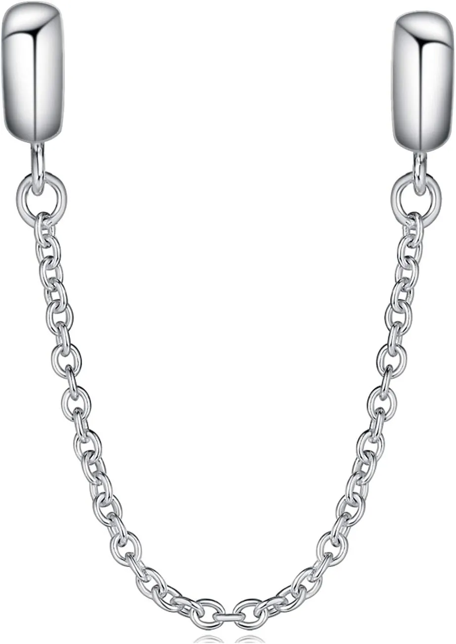 GW Sterling Silver Rubber Charm Stopper Spacer Safety Chain for European Cable Chain Charm Bracelets (Normal Silver ST010)