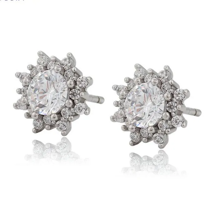 Halo Cubic Zirconia Stud Earrings