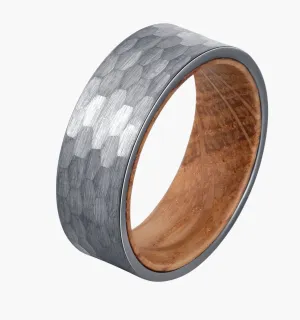 Hammered Gray and Wood Men's Wedding Ring