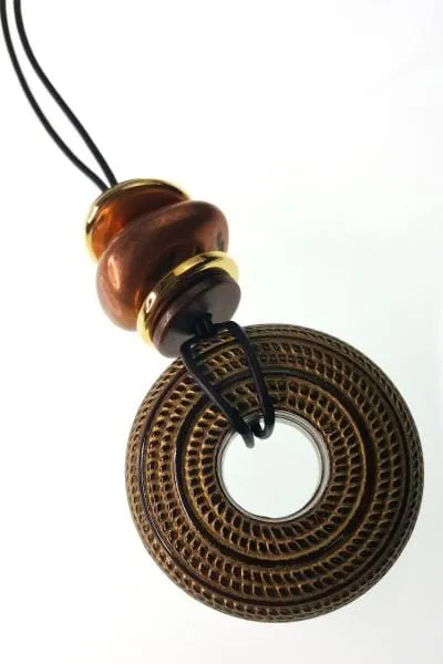 Handmade Long Leather Necklace with Vintage Bead Pendants