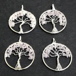 Handmade Tree of Life Wire Wrapped Rose Quartz Pendant