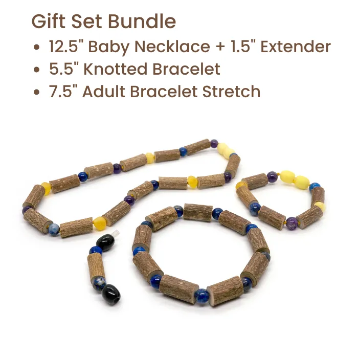 Hazelwood Necklace Raw Milk Amber Amethyst Lapis Lazuli Gift Set Bundle