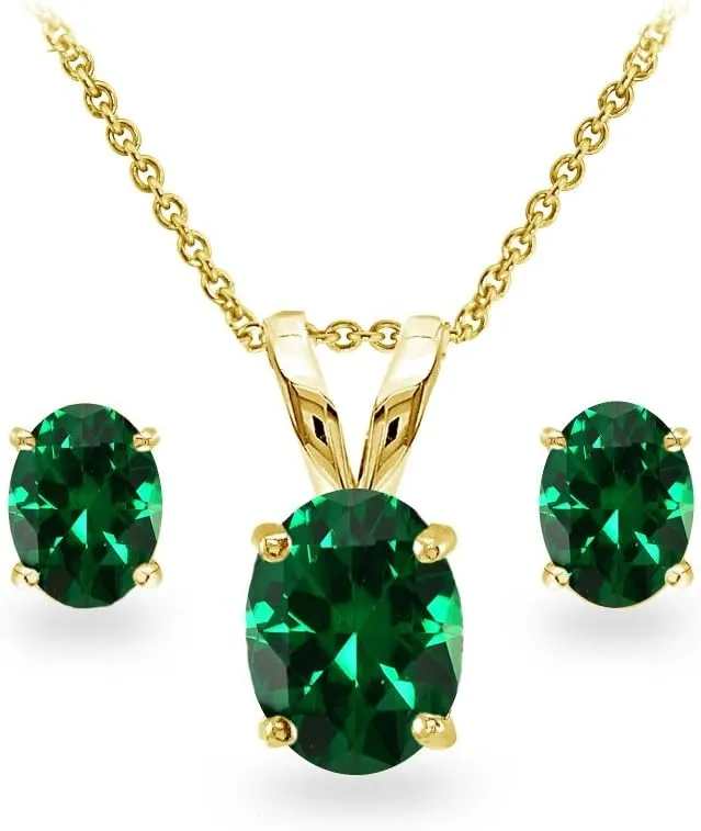 Jewelry Sets for Women, Necklace and Earring Sets for Women, Birthstone Jewelry, Genuine or Synthetic Gemstones, Oval Solitaire, Pendant Necklace, Stud Earrings, Sterling Silver Jewelry or Gold Flash
