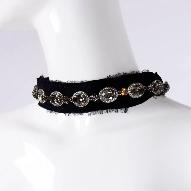 Lanvin Ribbon Necklace W Smokey Crystal Faceted Stones New in Original Box