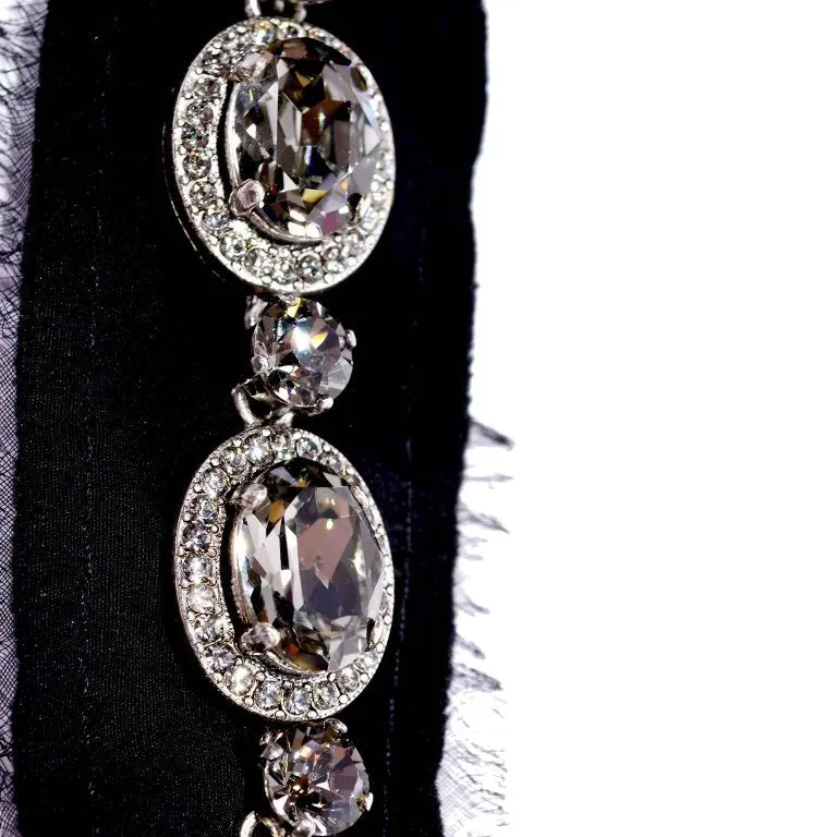 Lanvin Ribbon Necklace W Smokey Crystal Faceted Stones New in Original Box
