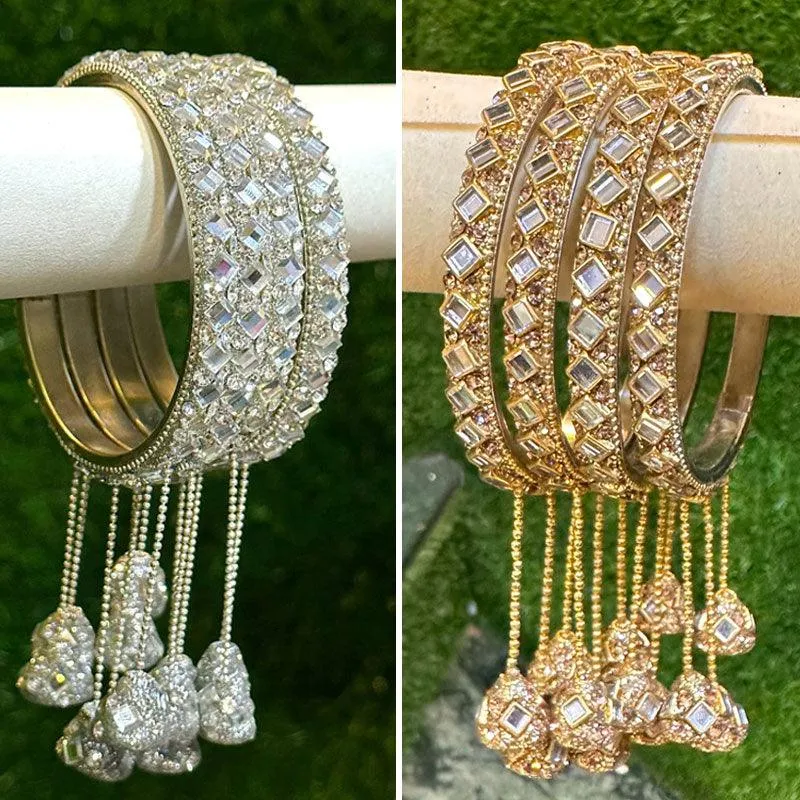 Latkan Golden Silver Kundan work 4 Psc hanging Kada ethnic party wear bangles, Latkan bangles, Tassel Bangle, Indian bangles