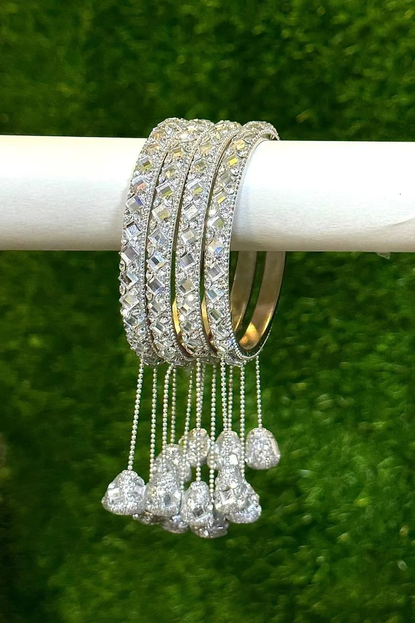 Latkan Golden Silver Kundan work 4 Psc hanging Kada ethnic party wear bangles, Latkan bangles, Tassel Bangle, Indian bangles