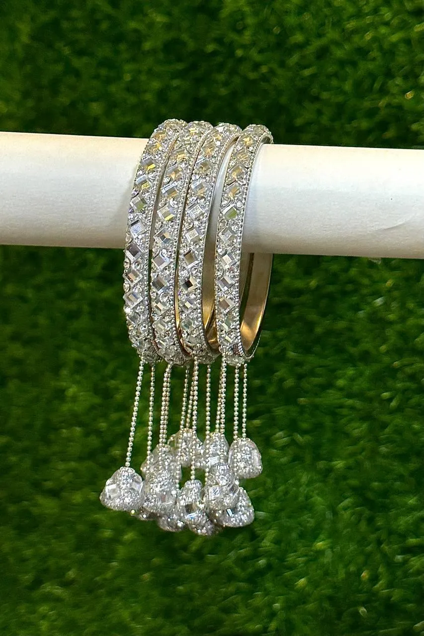 Latkan Golden Silver Kundan work 4 Psc hanging Kada ethnic party wear bangles, Latkan bangles, Tassel Bangle, Indian bangles