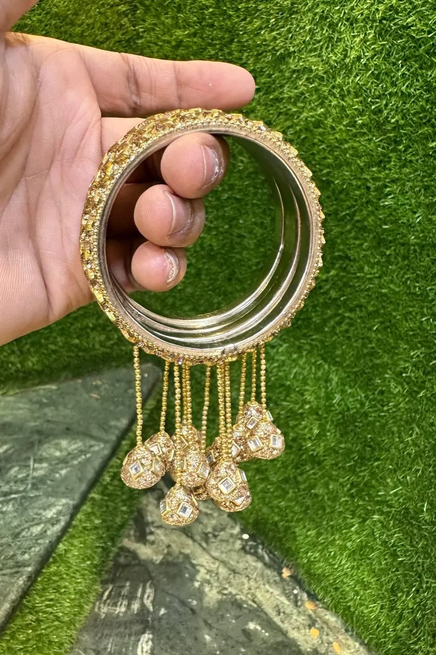 Latkan Golden Silver Kundan work 4 Psc hanging Kada ethnic party wear bangles, Latkan bangles, Tassel Bangle, Indian bangles