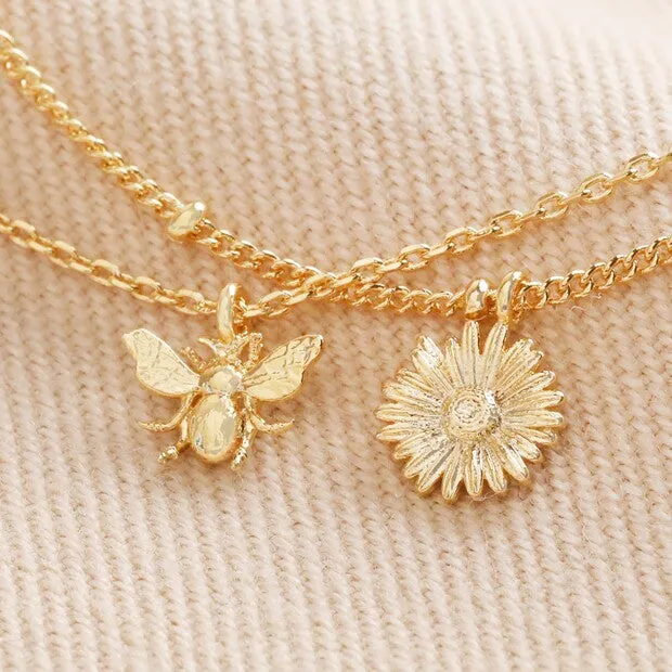 Lisa Angel- Set of 2 Daisy and Bee Chain Bracelets in Gold