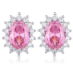 LOVCIA Elegant Petite Oval Earrings with Rhodium Plated Pink Finish