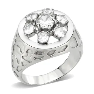 LOVCIA Sleek Stainless Steel Ring with Clear AAA Grade CZ Round Stone