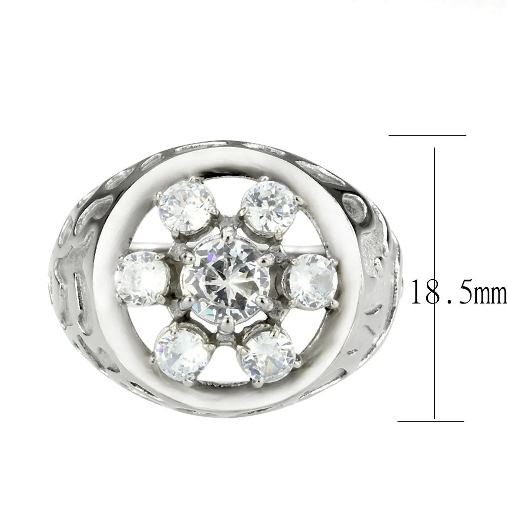 LOVCIA Sleek Stainless Steel Ring with Clear AAA Grade CZ Round Stone