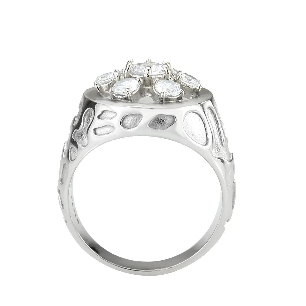 LOVCIA Sleek Stainless Steel Ring with Clear AAA Grade CZ Round Stone