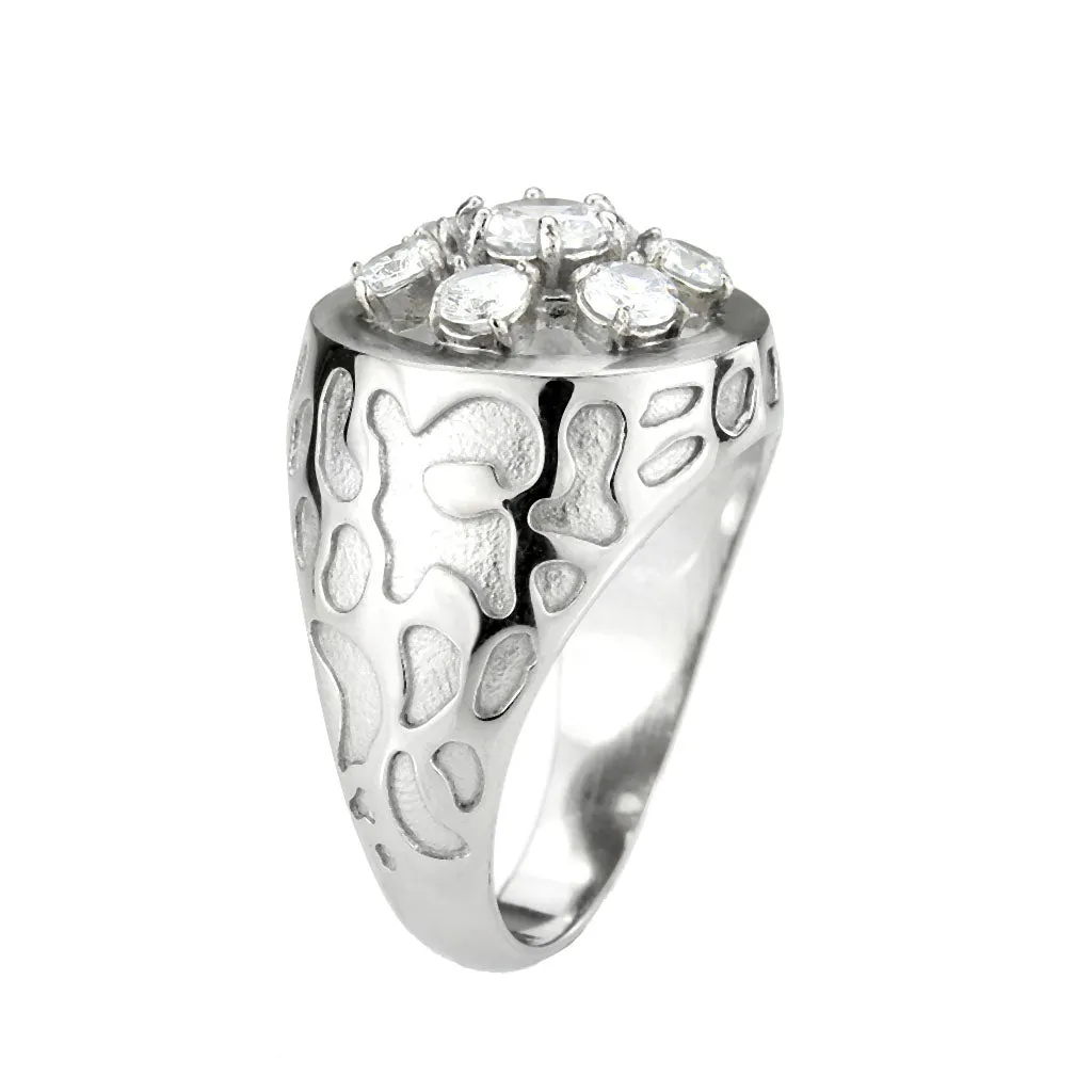 LOVCIA Sleek Stainless Steel Ring with Clear AAA Grade CZ Round Stone