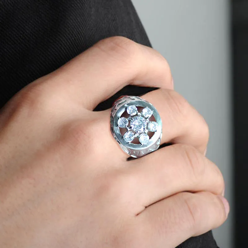 LOVCIA Sleek Stainless Steel Ring with Clear AAA Grade CZ Round Stone