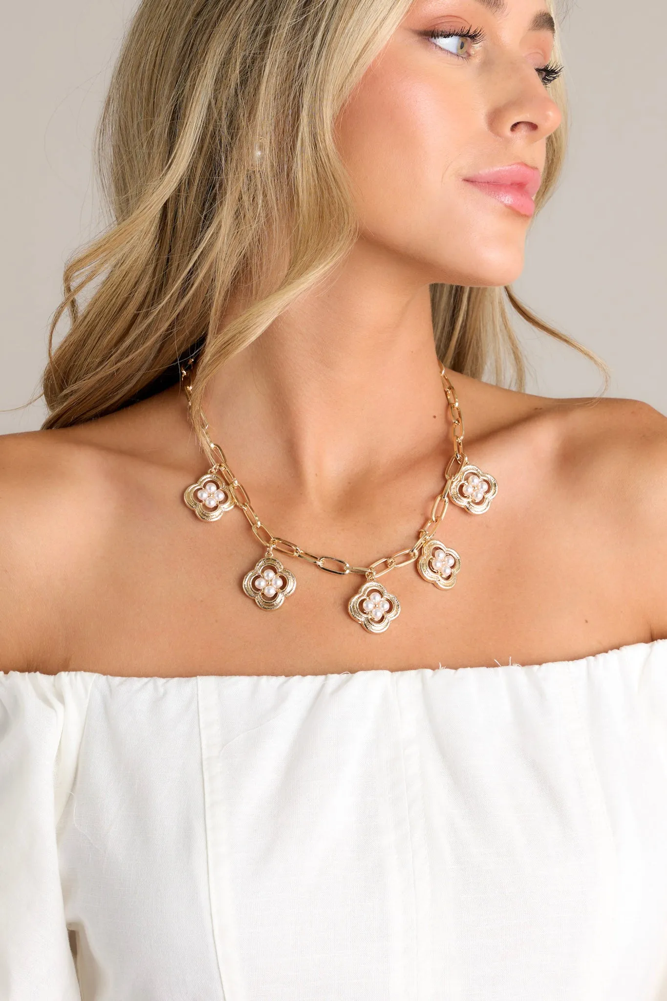 Luxe Links Gold Pearl Multi Pendant Necklace