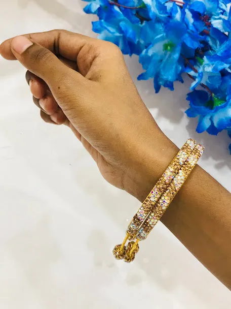 Luxurious Gold And White Colored With Beaded And Stone Ball Metal Bangle For Women