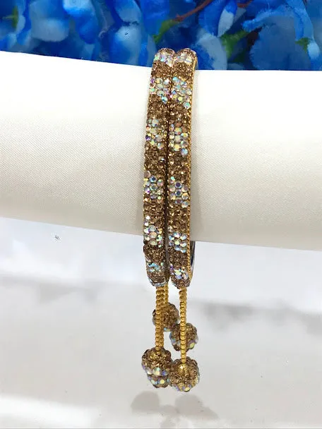 Luxurious Gold And White Colored With Beaded And Stone Ball Metal Bangle For Women