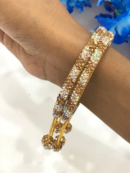 Luxurious Gold And White Colored With Beaded And Stone Ball Metal Bangle For Women