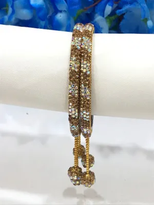 Luxurious Gold And White Colored With Beaded And Stone Ball Metal Bangle For Women