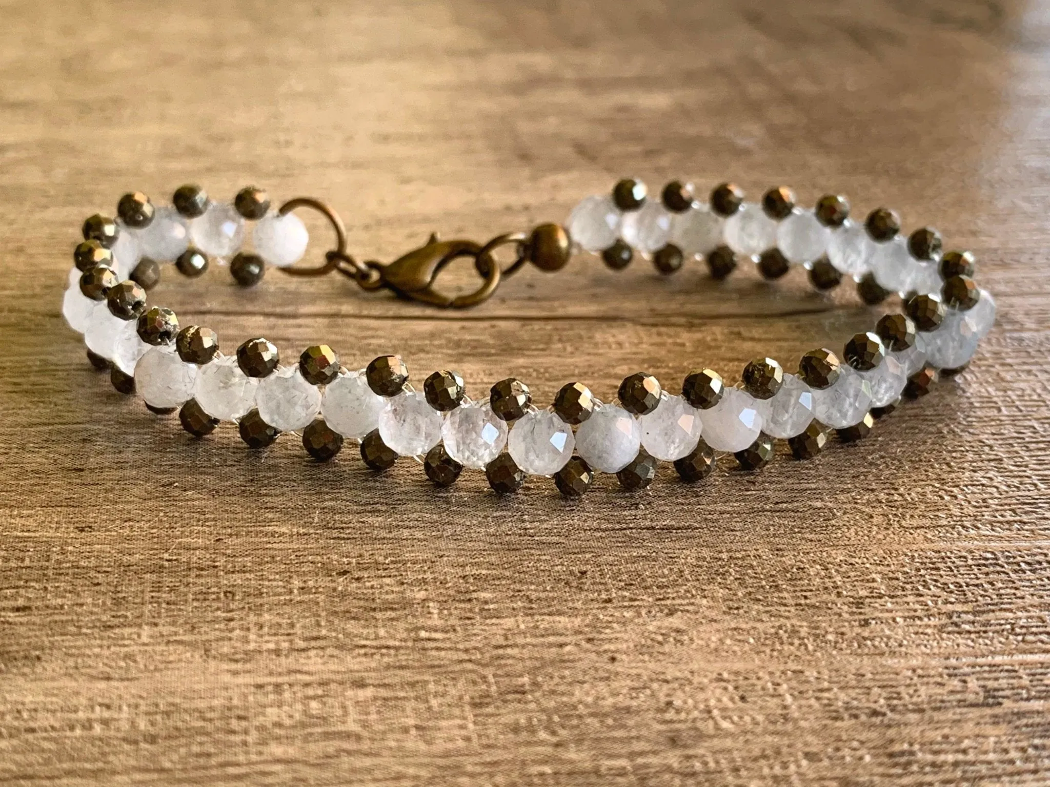 Meryl Handmade Aquamarine and Pyrite Adjustable Bracelet