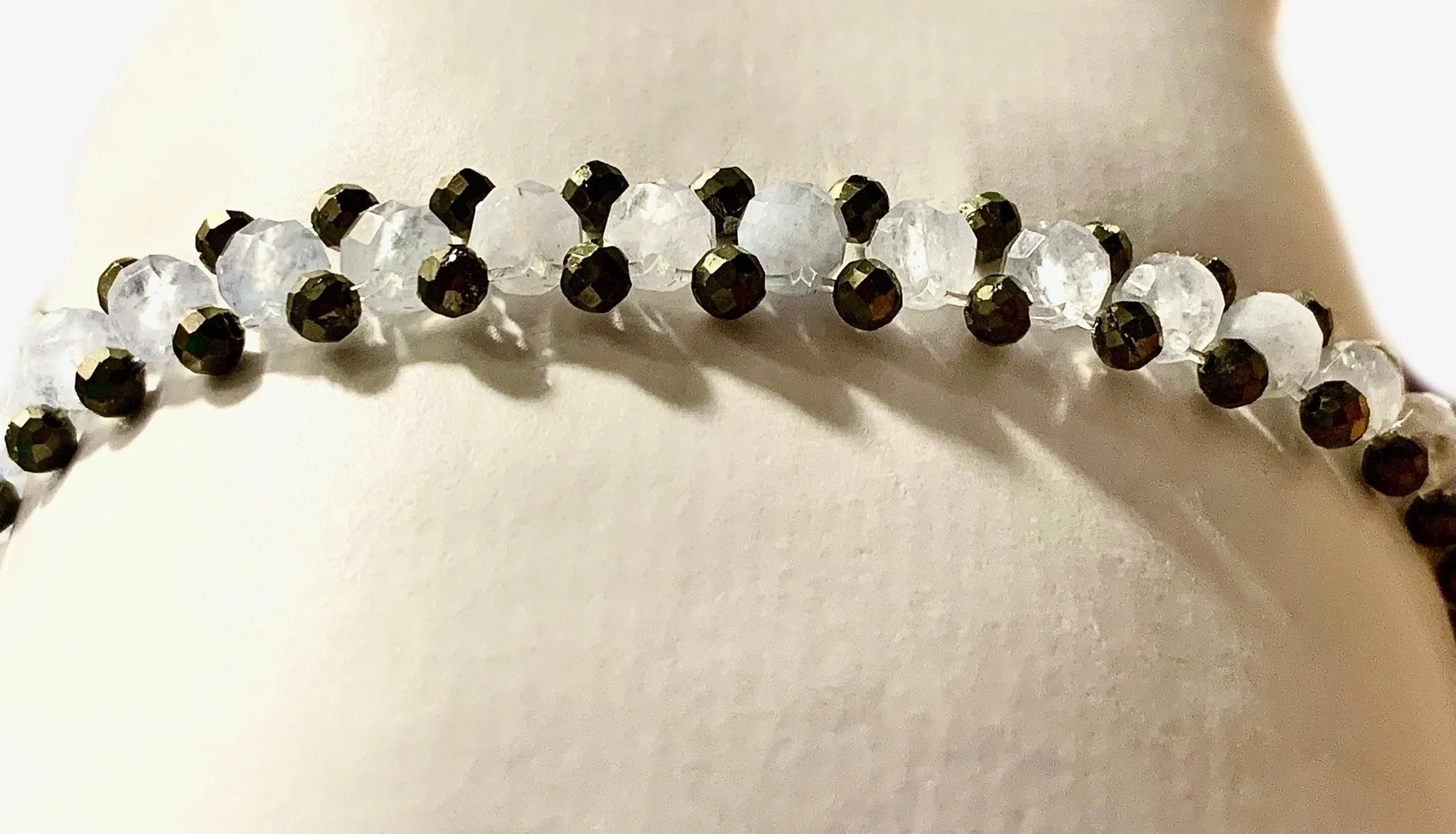 Meryl Handmade Aquamarine and Pyrite Adjustable Bracelet