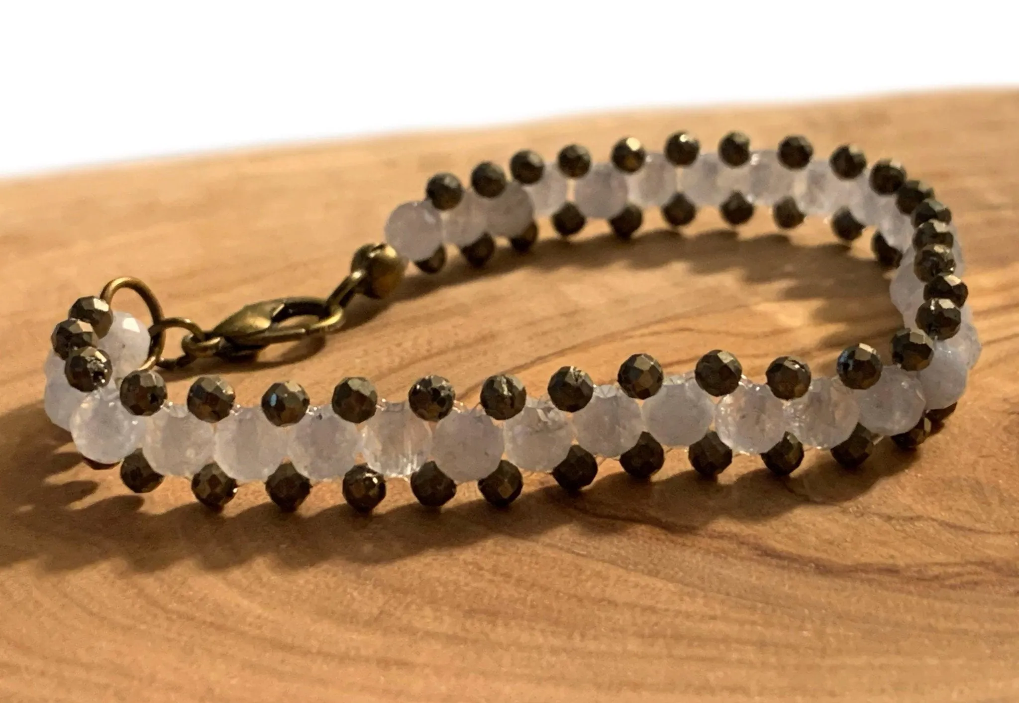 Meryl Handmade Aquamarine and Pyrite Adjustable Bracelet