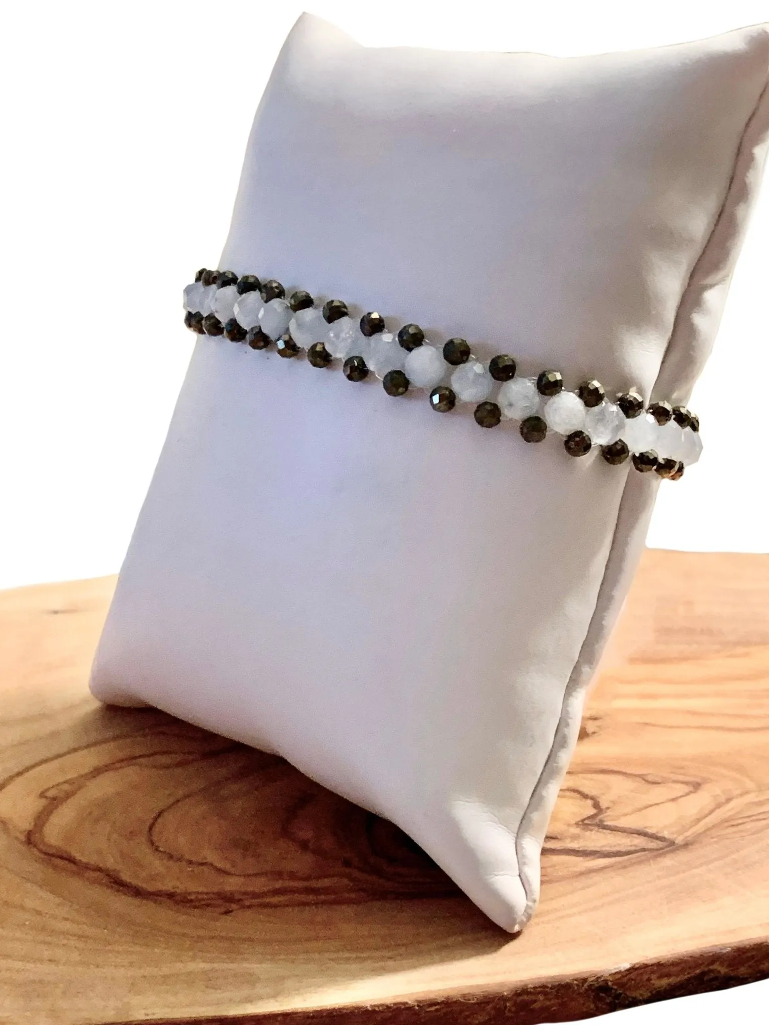 Meryl Handmade Aquamarine and Pyrite Adjustable Bracelet
