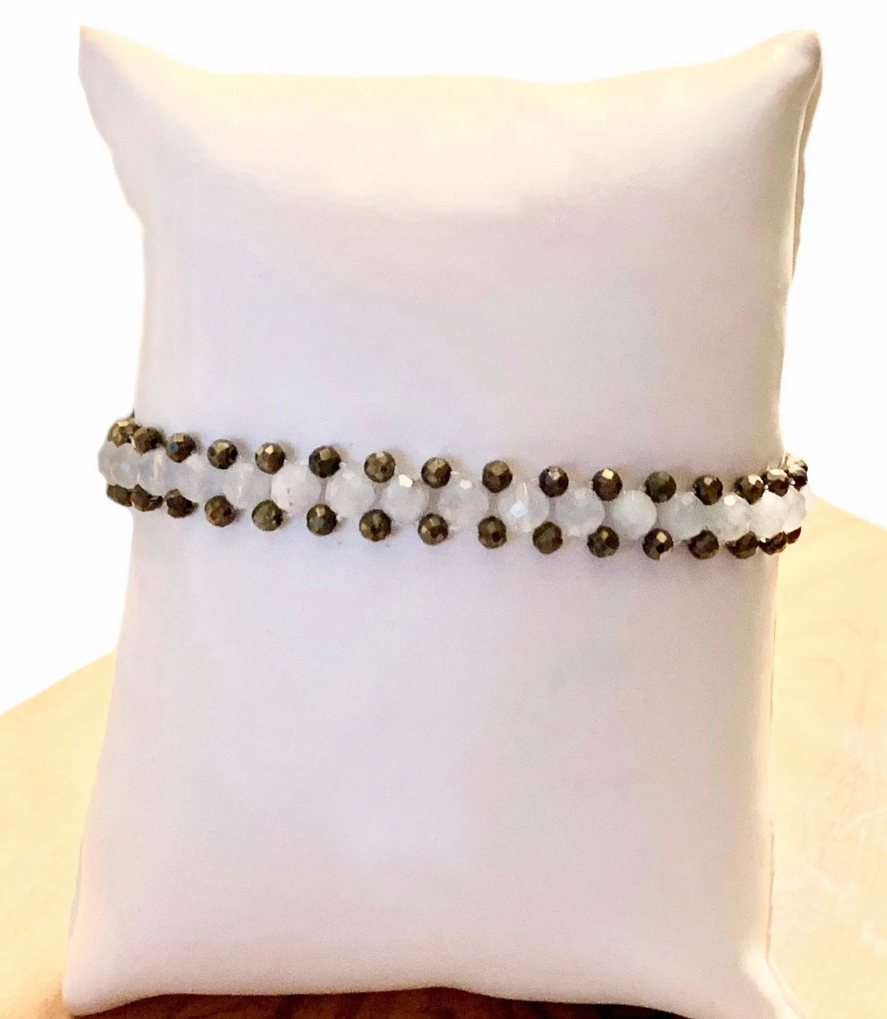Meryl Handmade Aquamarine and Pyrite Adjustable Bracelet