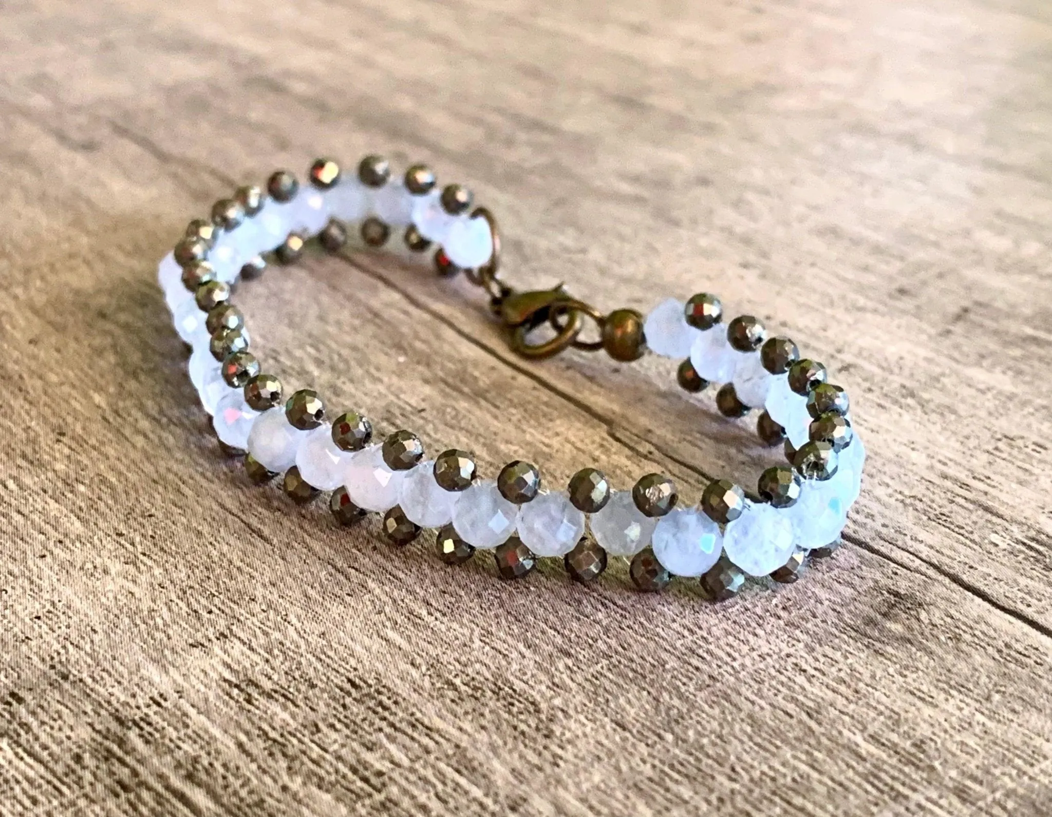 Meryl Handmade Aquamarine and Pyrite Adjustable Bracelet