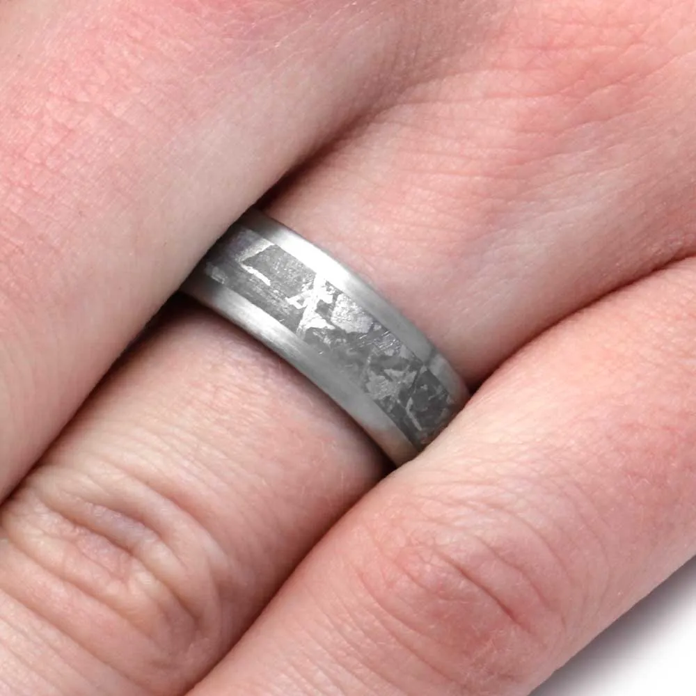 Meteorite Ring With Wood Sleeve in Titanium