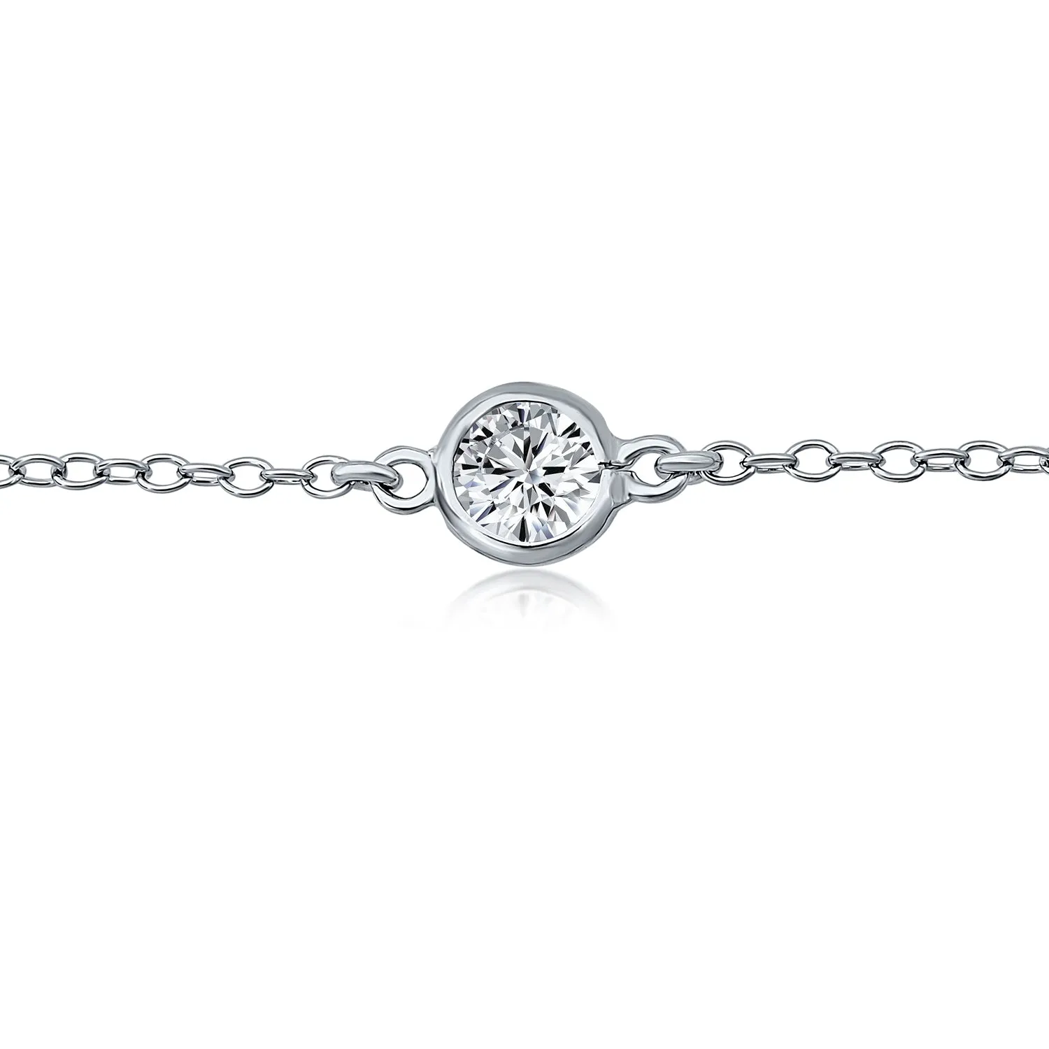 Minimalist Cubic Zirconia Chain Link Bracelet Sterling Silver 7.5 Inch