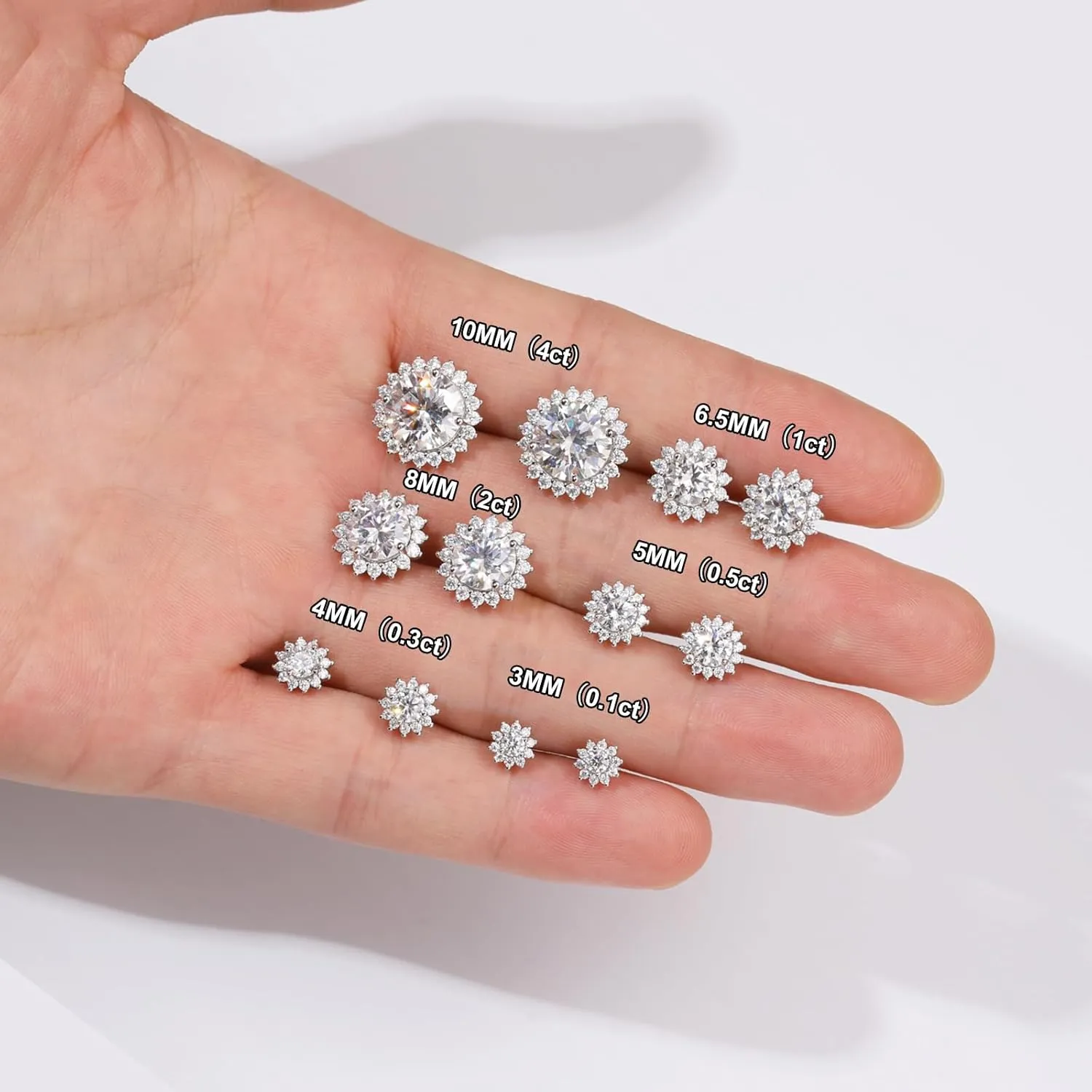 Moissanite Stud Earrings 0.2CT-8.0CT 18K Yellow Gold Plated D Color VVS1 Clarity Brilliant Round Cut S925 Sterling Silver Hypoallergenic Anniversary Day Gifts for Women Men