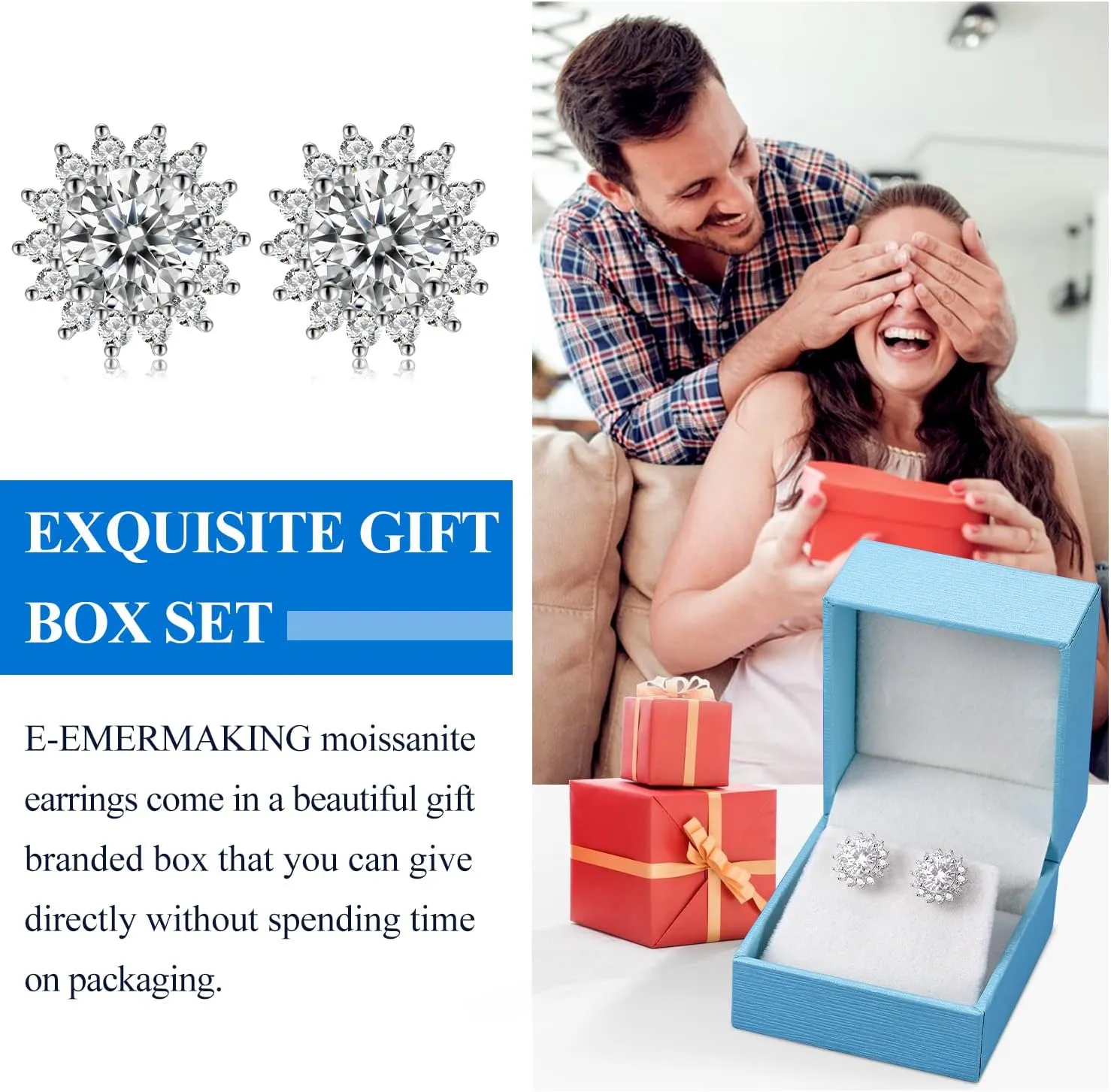 Moissanite Stud Earrings 0.2CT-8.0CT 18K Yellow Gold Plated D Color VVS1 Clarity Brilliant Round Cut S925 Sterling Silver Hypoallergenic Anniversary Day Gifts for Women Men