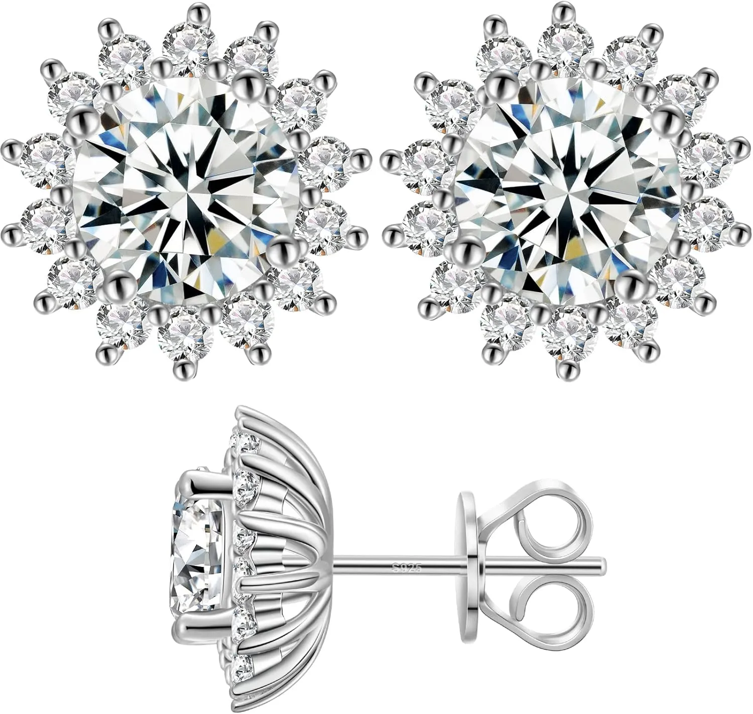 Moissanite Stud Earrings 0.2CT-8.0CT 18K Yellow Gold Plated D Color VVS1 Clarity Brilliant Round Cut S925 Sterling Silver Hypoallergenic Anniversary Day Gifts for Women Men