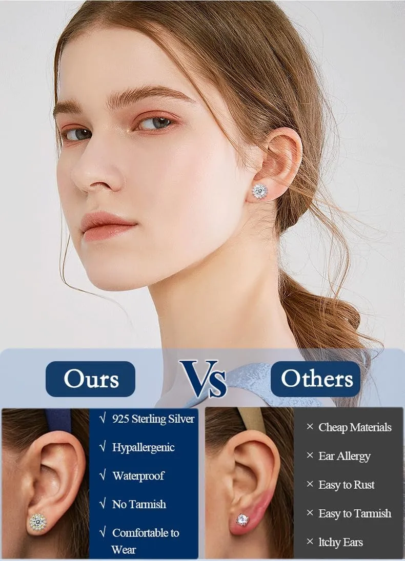 Moissanite Stud Earrings 0.2CT-8.0CT 18K Yellow Gold Plated D Color VVS1 Clarity Brilliant Round Cut S925 Sterling Silver Hypoallergenic Anniversary Day Gifts for Women Men