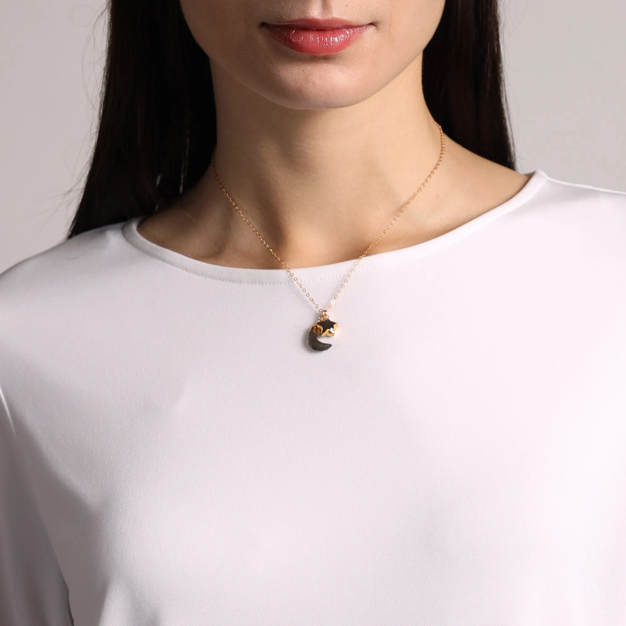 Moon and Star Gemstone Gold Pendant Necklaces