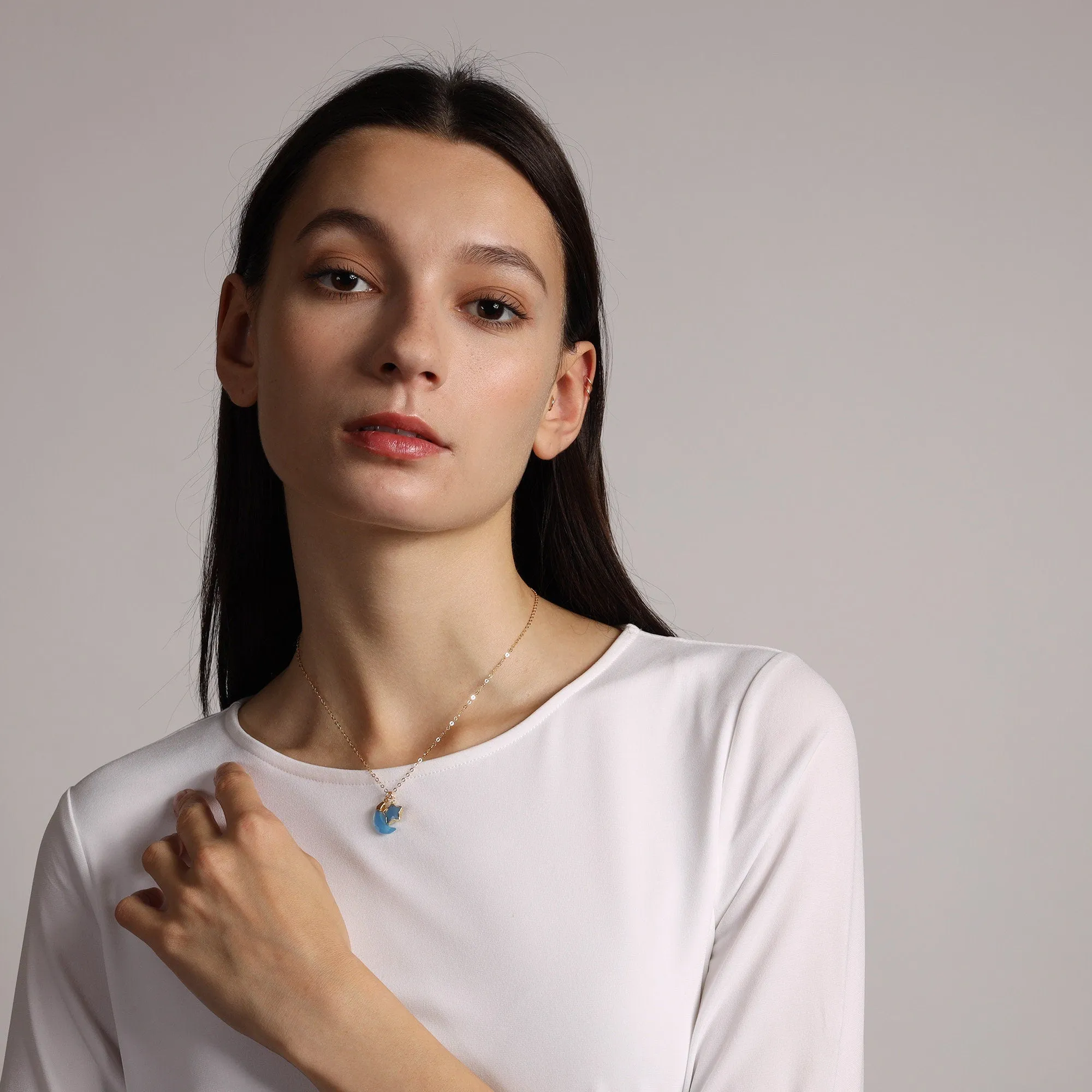 Moon and Star Gemstone Gold Pendant Necklaces